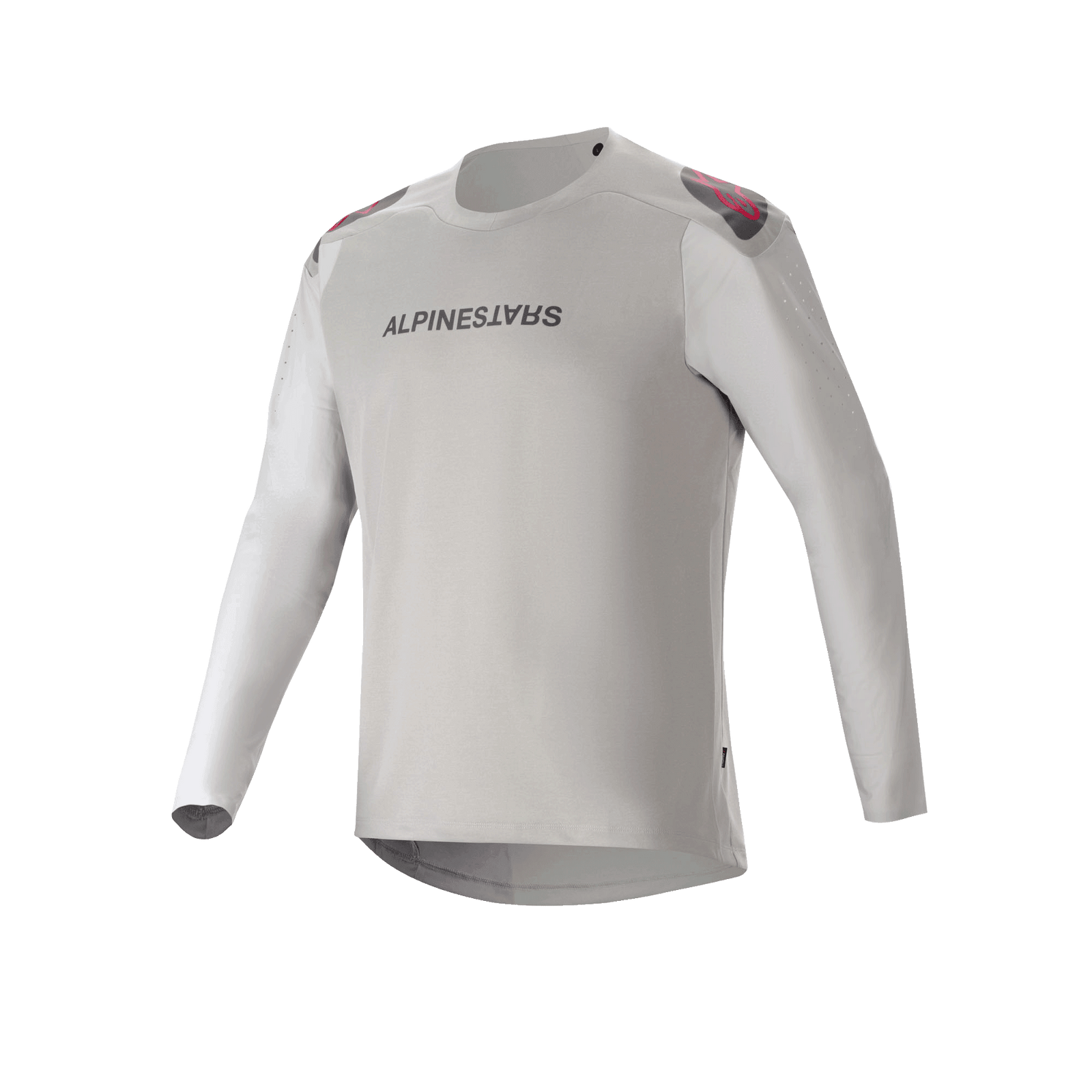 Alpinestars A-Aria Polartec Switch Jersey - Long Sleeve, Light Gray mountain bike jersey with black chest branding, red and black shoulder accents, and laser-perforated sleeves for ventilation