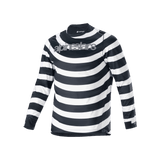 Alpinestars A-Aria Oscar Jersey, Long Sleeve MTB Jersey, Black and White spiral horizontal stripes, grey Alpinestars logo on the chest, lightweight and breathable performance cycling gear