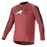 Alpinestars A-Dura Dri Astar Long Sleeve Jersey, Burgundy and Black, moisture-wicking drirelease fabric, crew neck, white Astar logo on chest, black mesh panels on sleeves, performance mountain bike apparel