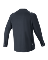Alpinestars A-Aria Switch Long Sleeve Jersey, Black, Back View, lightweight and breathable polyester fabric, featuring a longer drop tail for coverage and reflective Alpinestars logos on the cuffs, performance fit for mountain bike riding