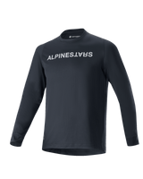 Alpinestars A-Aria Switch Long Sleeve Jersey, MTB Cycling Jersey, Black, bold white Alpinestars logo on chest, crew neck, lightweight breathable fabric, performance fit for off-road riding
