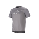 Alpinestars A-Dura Dri Astar Jersey, Short Sleeve MTB Cycling Jersey, Dark Gray, featuring a white Astar logo on the chest, mesh ventilation panels on the sleeves, and technical drirelease fabric for off-road riding