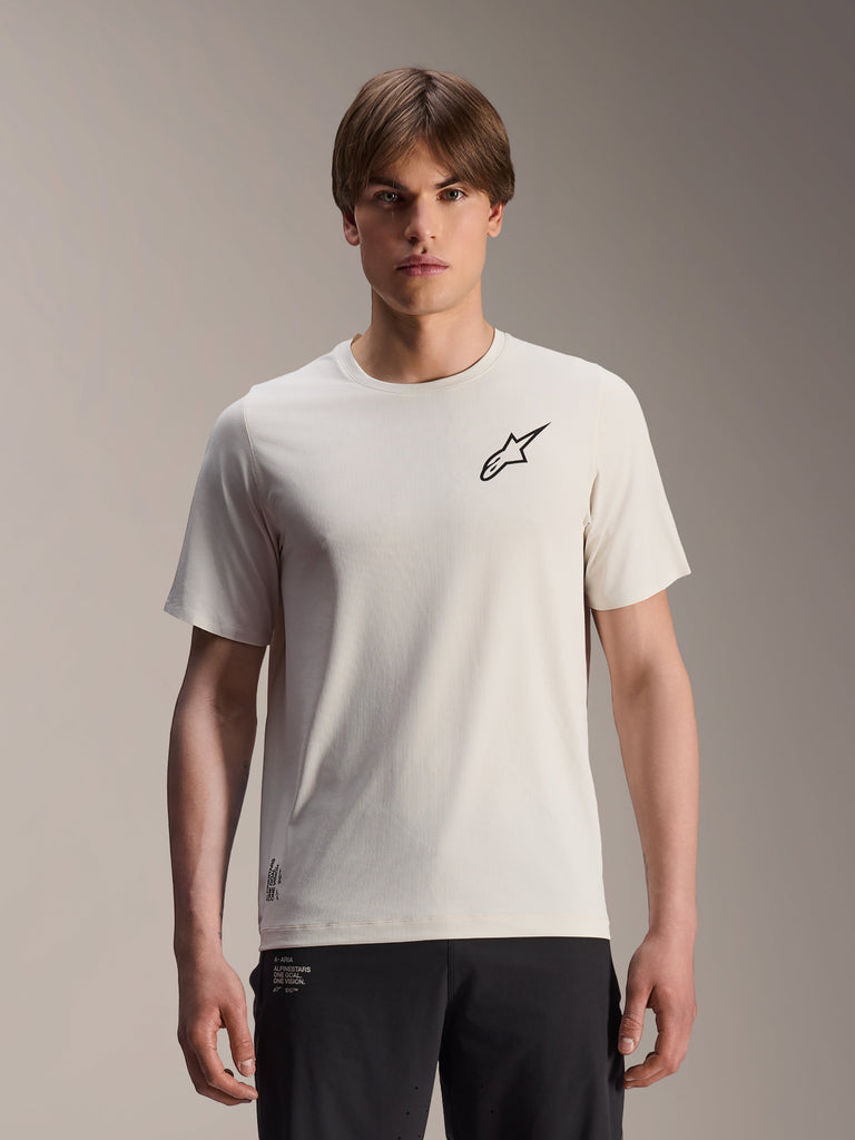 Alpinestars A-Aria Astar Jersey, Short Sleeve Cycling Jersey, Ecru with black star logo on chest, lightweight breathable polyester, performance fit for MTB trail riding
