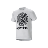 Alpinestars A-Dura Oscar Short Sleeve Jersey, White Dove, featuring a large black vintage Oscar spiral graphic and alpinestars branding on the front, technical jacquard material for mountain bike trail riding