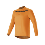 Alpinestars A-Dura Rocker Long Sleeve Jersey, Mountain Bike Jersey, Dark Gold, featuring black Alpinestars wordmark screen print on chest, lightweight jacquard fabric with drop tail, performance cycling activewear