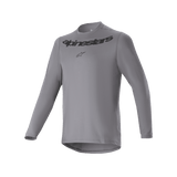 Alpinestars A-Dura Rocker Long Sleeve Jersey, MTB Cycling Jersey, Dark Gray, featuring black Alpinestars wordmark and star logo on chest, longer drop tail, performance cycling gear for mountain biking