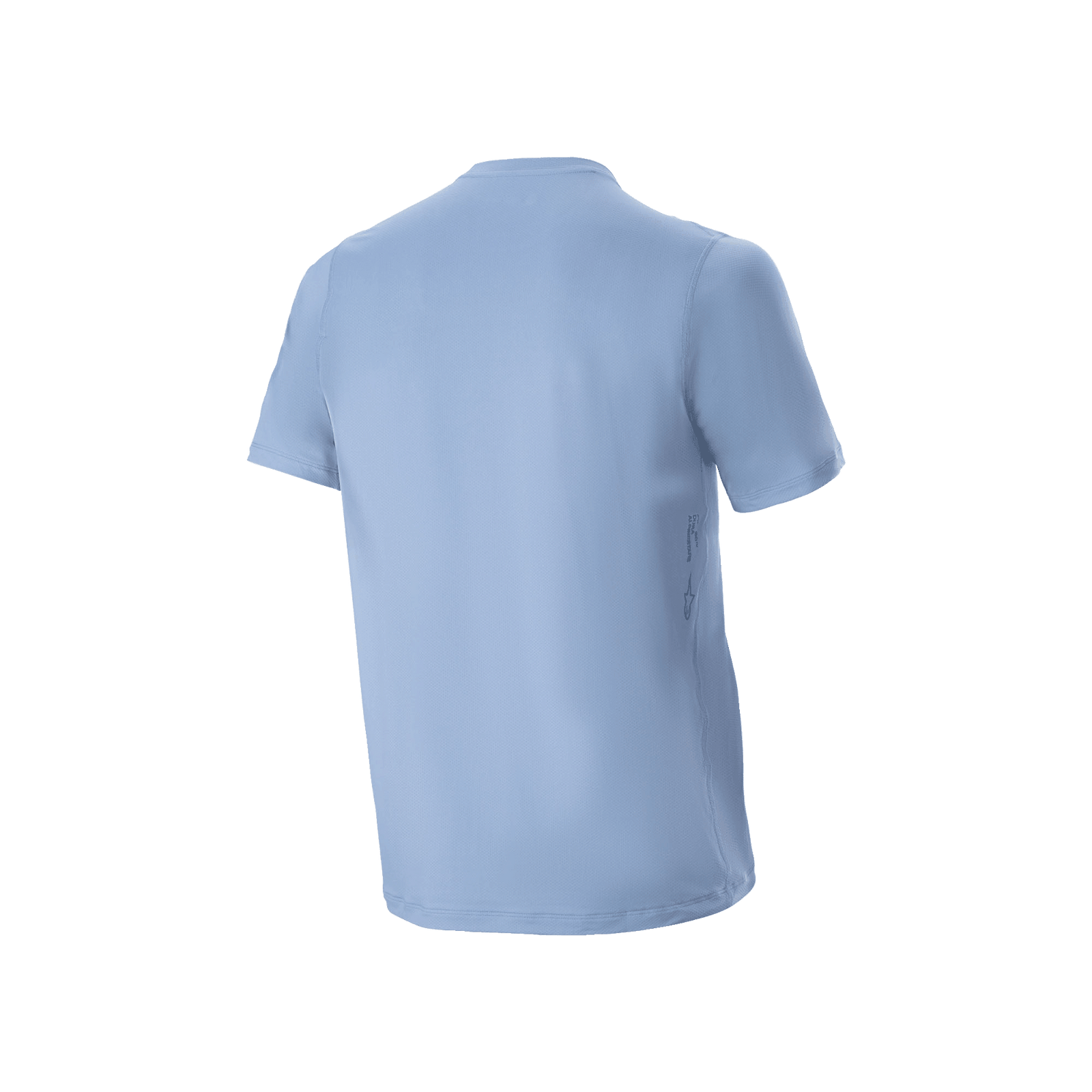 Alpinestars A-Dura Astar Men's Short Sleeve MTB Jersey in Infinity Blue, back view with jacquard fabric and drop tail.