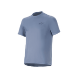 Alpinestars A-Dura Astar Short Sleeve MTB Jersey, Men's Trail Shirt in Infinity Blue with chest logo and drop tail hem.