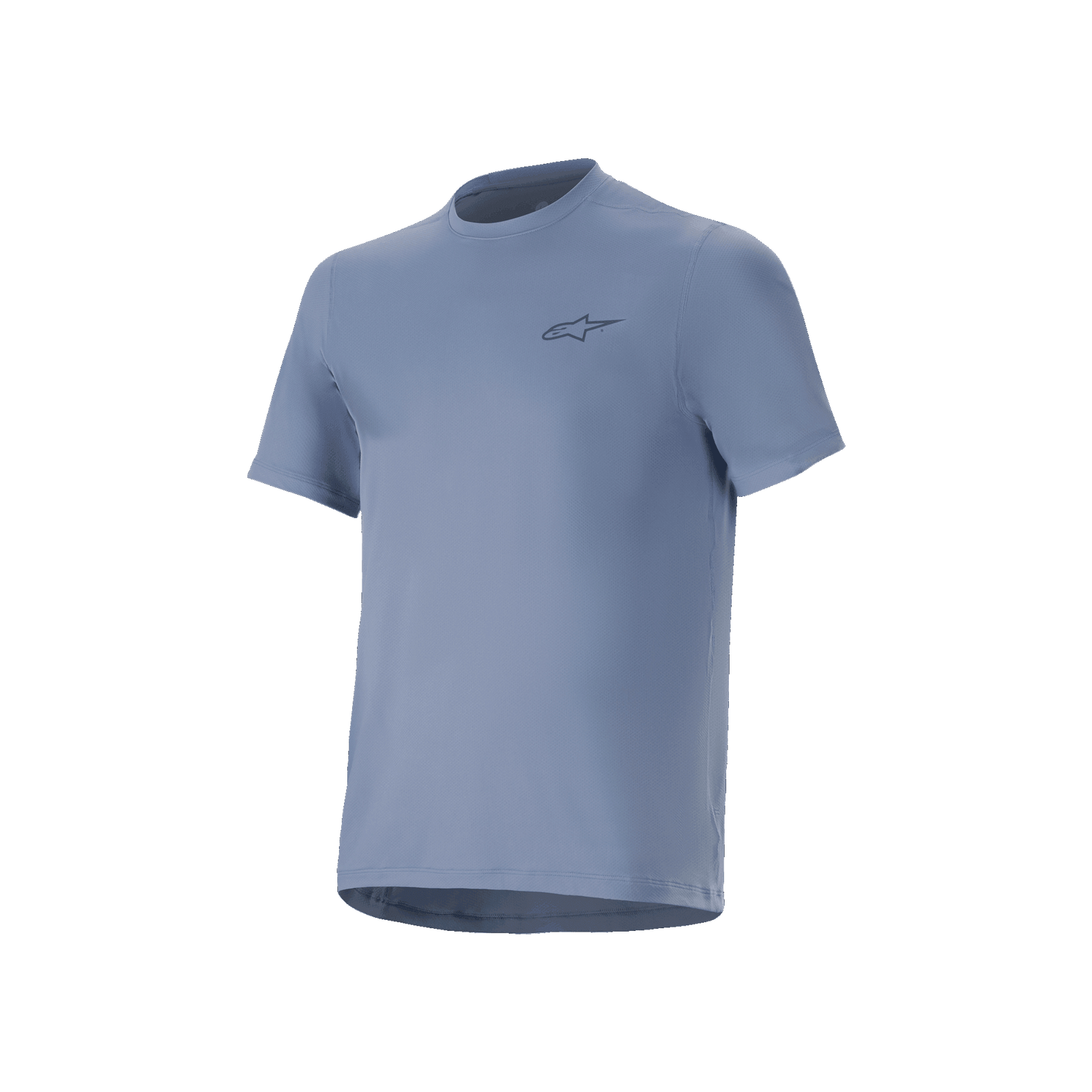 Alpinestars A-Dura Astar Short Sleeve MTB Jersey, Men's Trail Shirt in Infinity Blue with chest logo and drop tail hem.