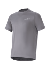 Alpinestars A-Dura Astar Jersey, Short Sleeve Mountain Bike Jersey, Dark Gray, featuring a small silver logo on the chest, crew neck and drop tail, moisture-wicking performance fabric, MTB trail riding