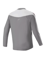 Alpinestars A-Supra Race Jersey - Long Sleeve, MTB Jersey, Dark Gray and White, back view featuring small star logo, red shoulder graphics, and performance fit for off-road racing