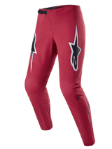 Alpinestars A-Supra Race Pants, MTB Racing Pants, Burgundy with large white and black star logos on the thighs, featuring laser-perforated ventilation, black ratchet waist closure, and a tapered performance fit for mountain biking