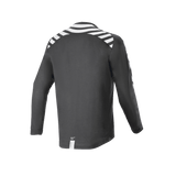Alpinestars A-Dura Dri Oscar Long Sleeve Jersey, Black Reflective, back view featuring white reflective stripes on shoulders and arms, technical recycled drirelease fabric, longer drop tail hem for off-road cycling