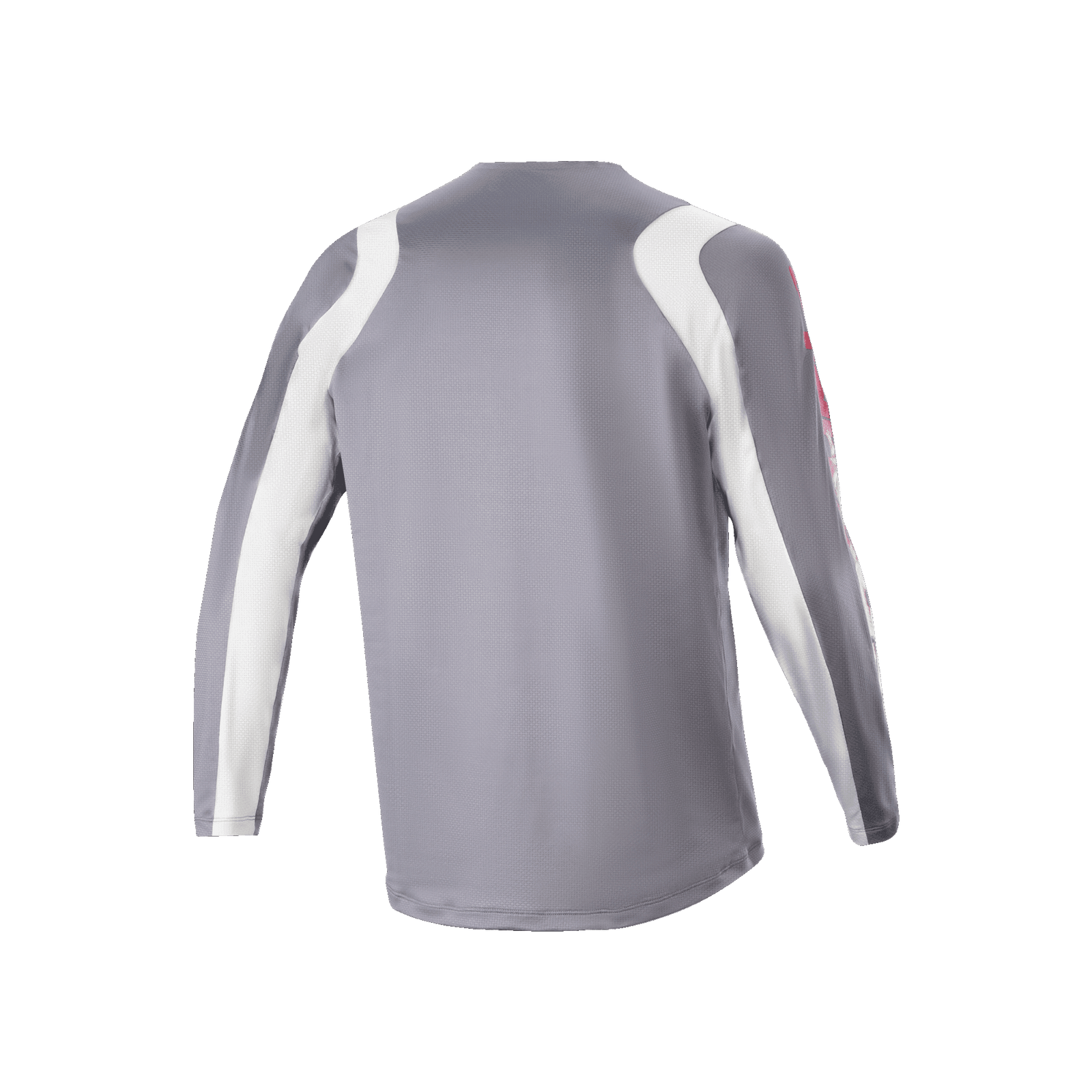 Alpinestars A-Supra Astar Long Sleeve Jersey, Dark Gray and White, back view showing ventilated mesh texture and longer drop tail, performance cycling gear for MTB