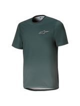 Alpinestars Youth A-Dura Rise Jersey, Short Sleeve MTB Jersey, Silver Pine Green, crew neck with subtle chest logo, lightweight breathable jacquard fabric, regular fit