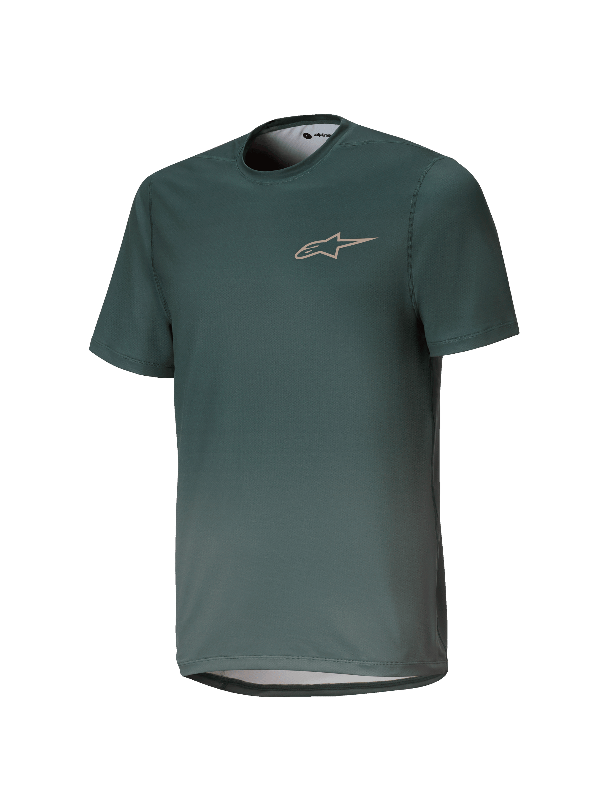 Alpinestars Youth A-Dura Rise Jersey, Short Sleeve MTB Jersey, Silver Pine Green, crew neck with subtle chest logo, lightweight breathable jacquard fabric, regular fit
