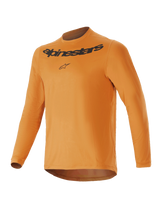 Alpinestars Youth A-Dura Rocker Long Sleeve Jersey, Dark Gold, featuring black Alpinestars wordmark and logo on the chest, crew neck, drop tail hem, lightweight performance mountain bike apparel