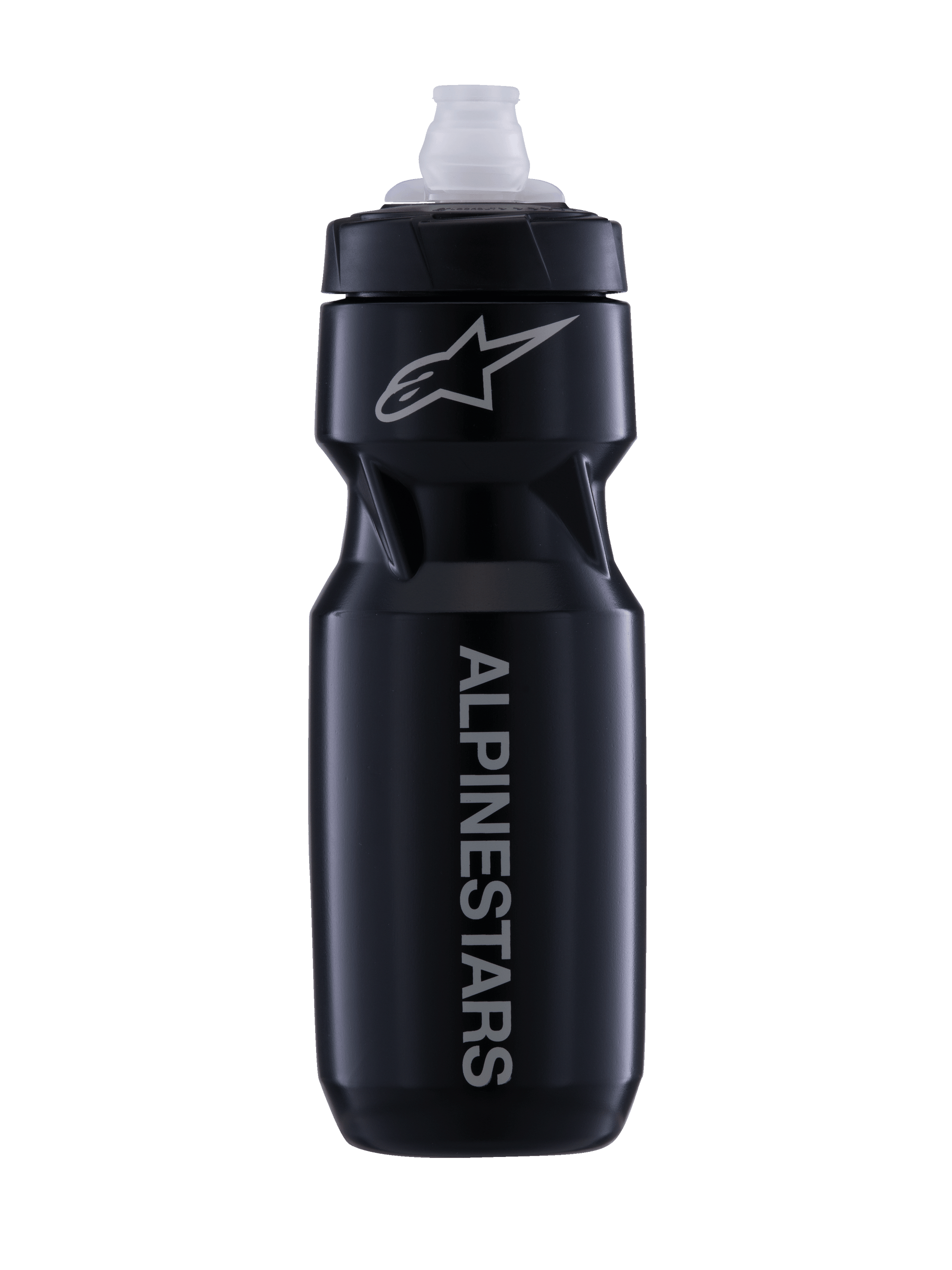 Alpinestars Water Bottle Alps, 24oz black and white MTB cycling bottle with a leak-proof MoFlo cap.