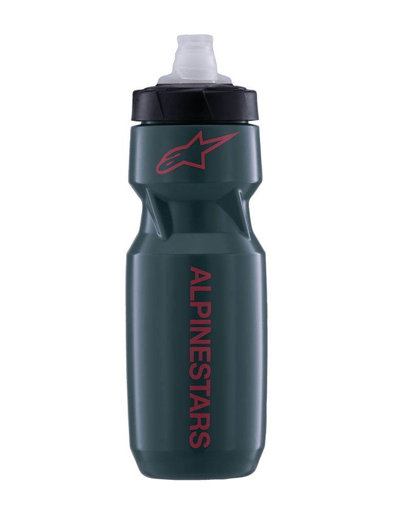 Alpinestars Alps 24oz Water Bottle, dark green and black cycling bottle with red logos for MTB and off-road riding.