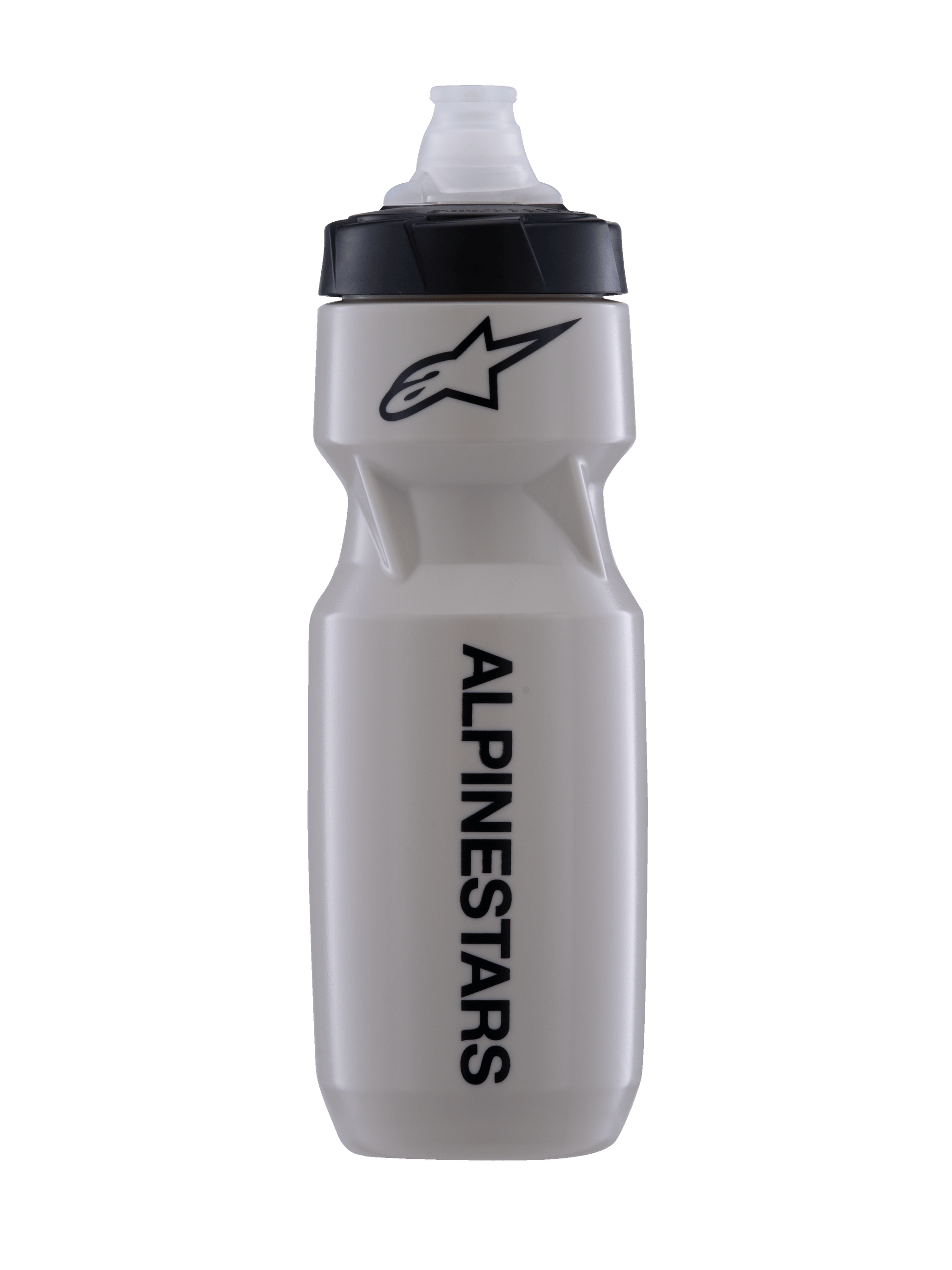Alpinestars Water Bottle Alps 24Oz, Ecru with Black Cap, Cycling Water Bottle with MoFlo Spout, Sleek Contoured Design, Black Alpinestars Logo and Vertical Branding, Durable Polypropylene construction