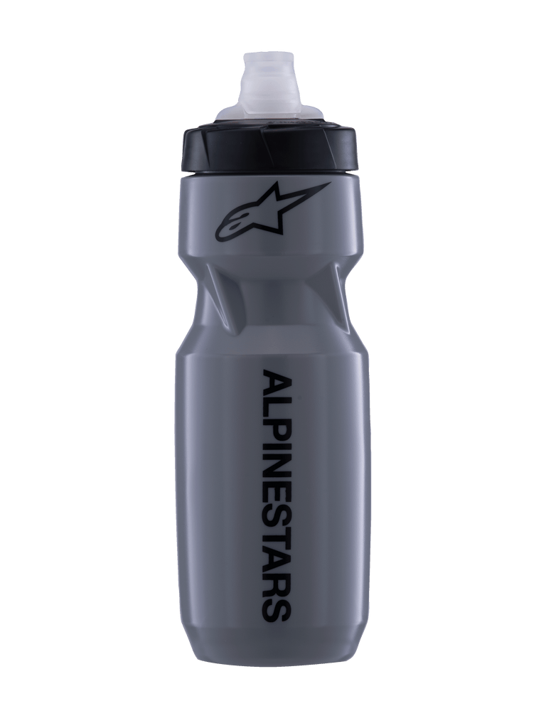 Alpinestars Water Bottle Alps 24Oz, Gray MTB cycling bottle with a leak-proof MoFlo cap and BPA-free plastic build.