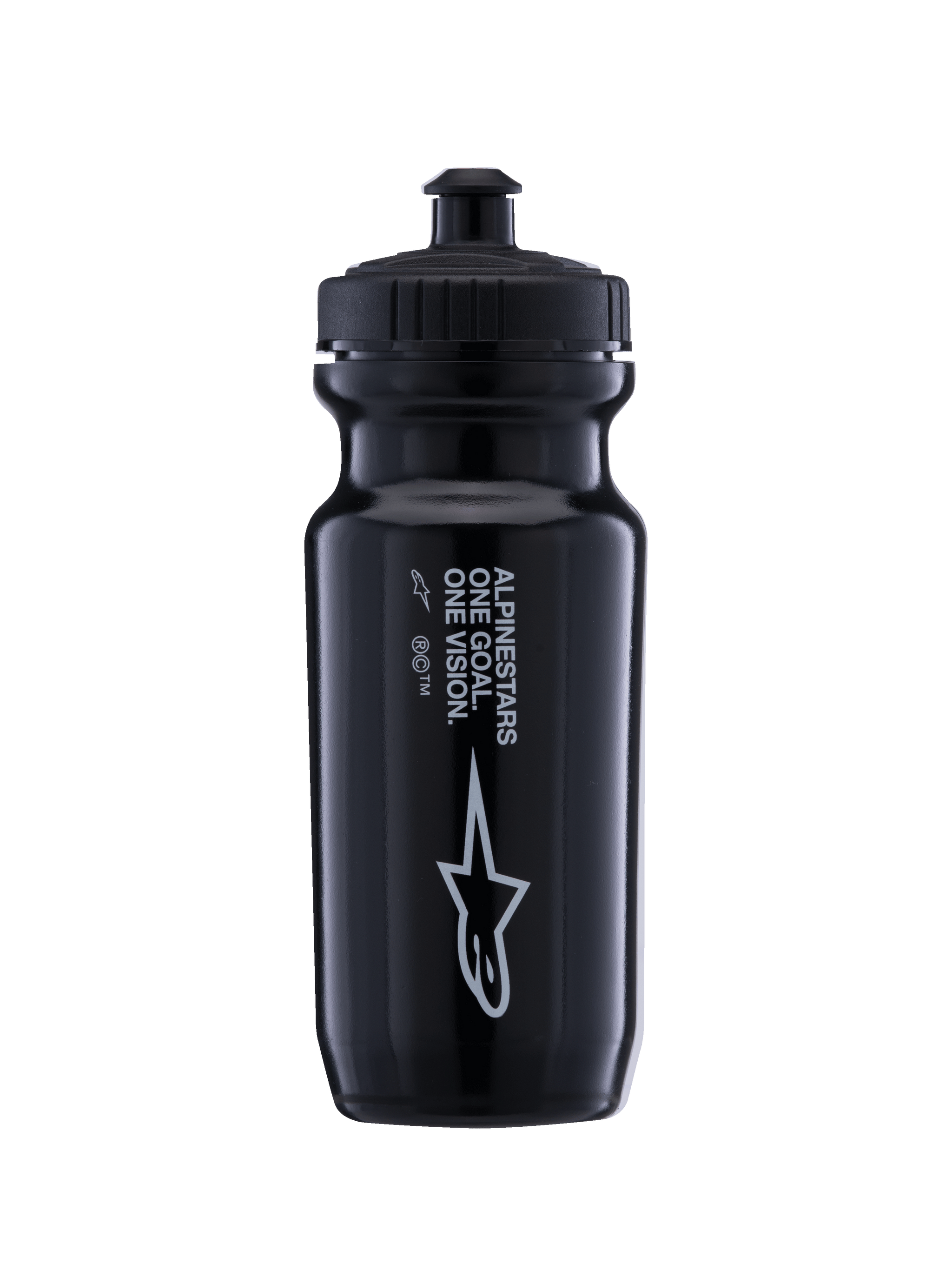 Alpinestars Ogov 20oz Water Bottle, black MTB squeeze bottle for trail hydration with hands-free valve and white branding.