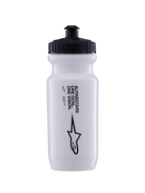 Alpinestars Water Bottle Ogov 20Oz, White with Black Cap, featuring 'One Goal One Vision' text and Alpinestars logo, push-pull spout, cylindrical squeeze design for cycling hydration