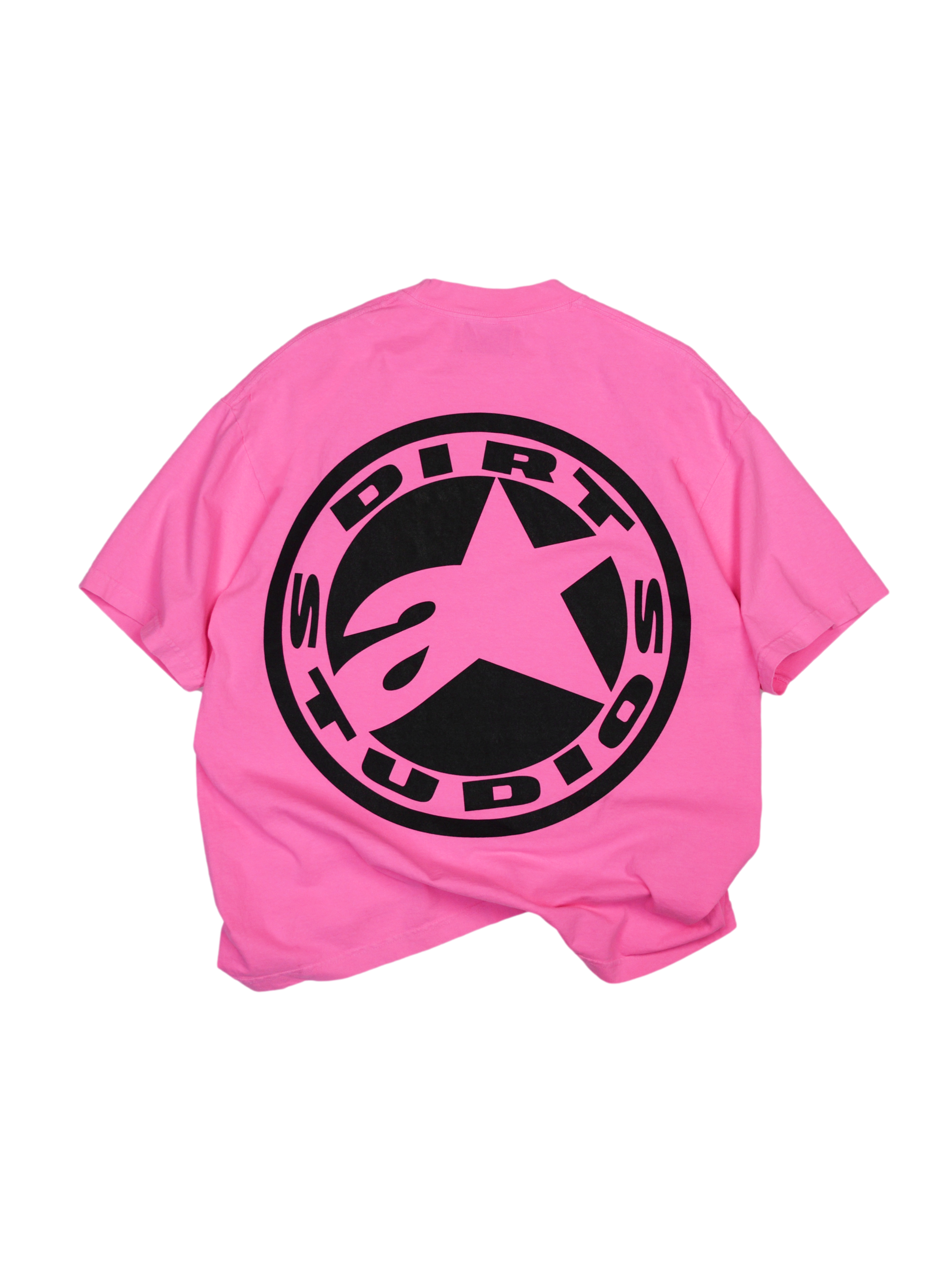 Alpinestars x Dirt Studios Tech Series T-Shirt, pink 7oz cotton sportswear tee with black back graphic and star logo.
