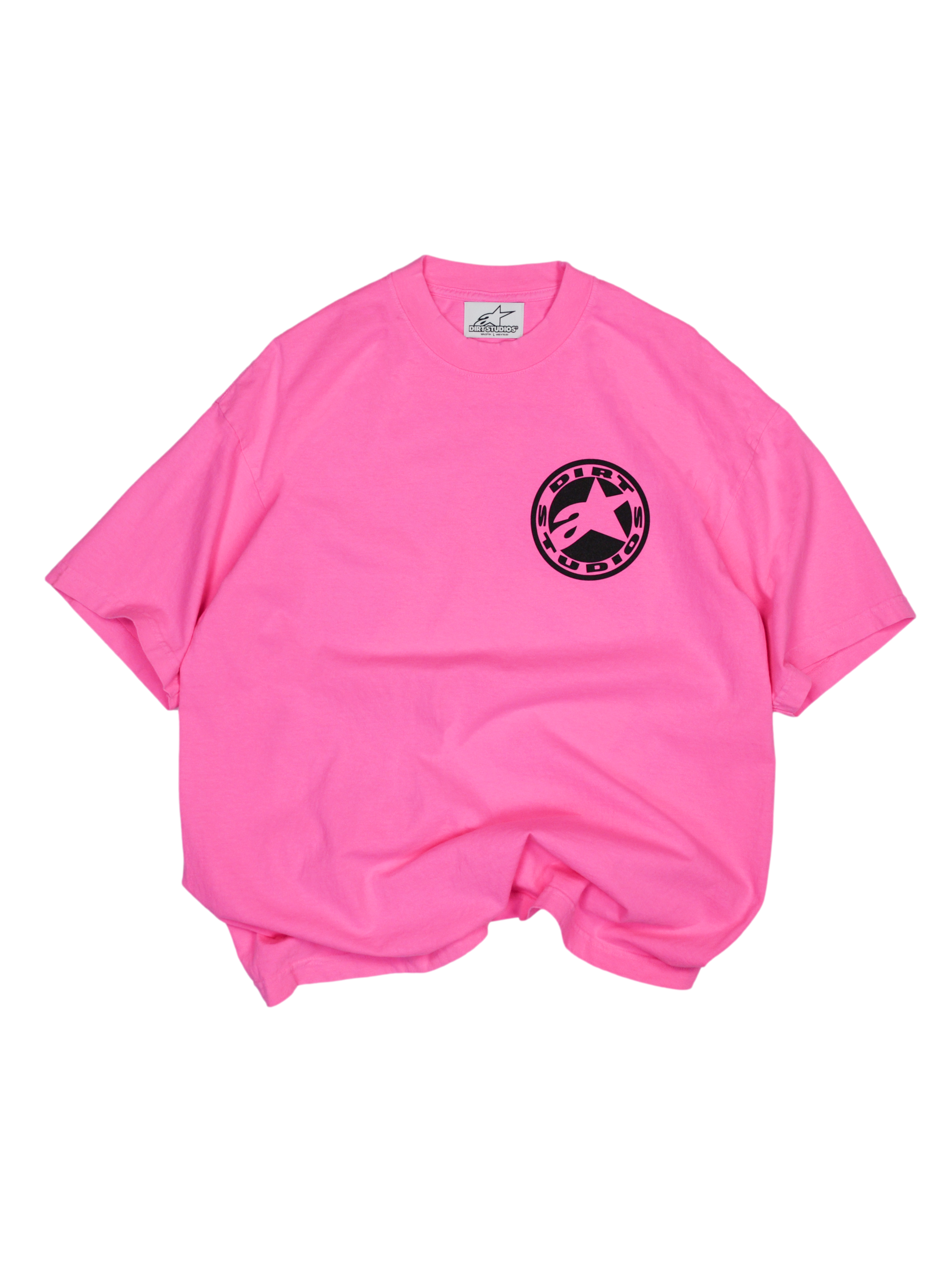Alpinestars Limited Edition Dirt Studios Tech Series T-Shirt, Fluo Pink sportswear tee with a black circular chest logo.