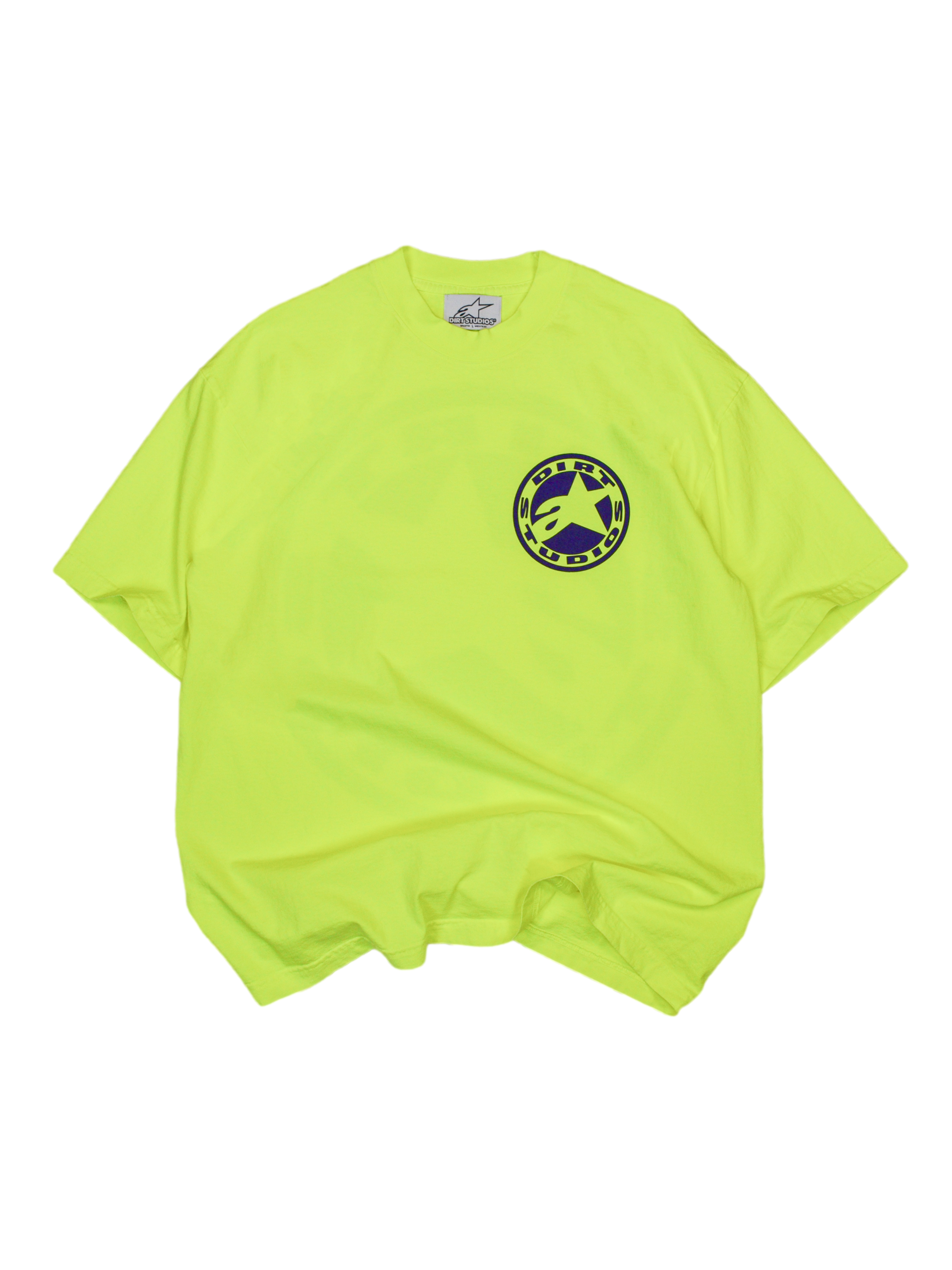 Alpinestars x Dirt Studios Tech Series T-Shirt, Men's Fluo Yellow garment-dyed cotton with a circular chest logo.