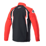 Alpinestars Honda Softshell Jacket, Red and Black, back view with black central panel and red sleeves, featuring white and red contrast graphics, Alpinestars logo on the neck and shoulder, sporty motorsport-inspired softshell design