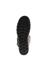 Alpinestars Tech-T Boots, Bottom View of Sole, Black with Red accents, featuring textured hexagonal lug pattern, proprietary trials sole designed for maximum grip and sensitivity on foot pegs