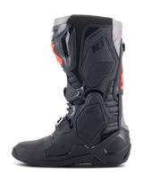 Alpinestars Tech 10 Boots, Motocross Boots, Black and Red Fluo, side profile view, featuring a multi-component chassis with protective TPU plates, aluminum buckles, and a streamlined design for off-road racing.