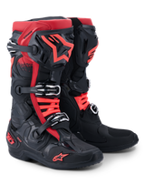 Alpinestars Tech 10 Boots, Motocross Boots, Black and Red, featuring a triple buckle closure system, red Alpinestars star logo on the shin and toe, DHCP branding on the heel, professional-grade protective design for off-road racing