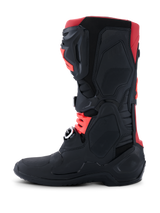 Alpinestars Tech 10 Boots, Motocross Boots, Black and Red, side view showing the protective TPU chassis, cold-forged aluminum buckles, and streamlined off-road design.