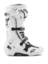 Alpinestars Tech 10 Boots, Motocross Racing Boots, White and Black, triple buckle closure system, reinforced TPU shell with 'Tech 10' and 'DHCP' branding, thick rugged sole, CE certified protective footwear for off-road racing