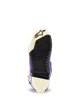 Alpinestars Tech 10 Dirt Studios® LE Boots, sole view, White Purple and Black, textured grip pattern with replaceable central insert, Alpinestars logo at the toe, durable motocross boot sole design