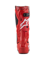 Alpinestars Tech 10 Boots, Motocross Boots, Red, rear view featuring a white star logo on the calf, black buckle at the top, and durable red TPU shell for off-road performance.