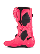 Alpinestars Tech 10 Boots, Motocross Boots, Diva Pink and White, featuring black TPU protection panels, articulated flex frame, and rugged off-road design.