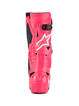 Alpinestars Tech 10 Boots, Motocross Boots, Diva Pink and White, rear view featuring white Alpinestars star logo, black accents, and structured heel and calf protection, professional off-road racing footwear