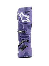 Alpinestars Tech 10 Boots, Motocross Boots, Ultraviolet Purple and Black, front view, featuring white Alpinestars logo on the shin, triple buckle closure system, durable TPU shell for off-road racing