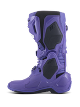 Alpinestars Tech 10 Boots, Motocross Boots, Ultraviolet Black, side profile view, featuring vibrant purple TPU shell with black and white accents, advanced buckle closure system, and reinforced protective panels for off-road performance.
