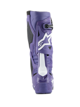 Alpinestars Tech 10 Motocross Boot, Ultraviolet and Black, rear view showing high-density TPU shell, white Astars logo on the calf, and reinforced heel for off-road racing