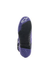 Alpinestars Tech 10 Boots, Motocross Boots, Ultraviolet Black, sole view featuring replaceable black grip insert, purple outsole with textured patterns and white star logo on the toe