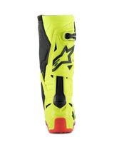 Alpinestars Tech 10 Boots, Motocross Boots, Yellow Fluo Black Red Fluo, rear view showing fluorescent yellow chassis with black accents and red heel protector, professional off-road racing footwear