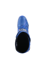 Alpinestars Tech 10 Boots, Motocross Boots, Blue and Black, top-down view looking into the interior lining and calf opening, showing the streamlined design and protective TPU shell