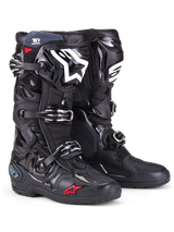 Alpinestars Tech 10 Enduro Boots, Motocross Boots, Black with white shin logo and small red star detail, featuring triple buckle closure system, durable TPU armor, and specialized enduro sole for off-road racing