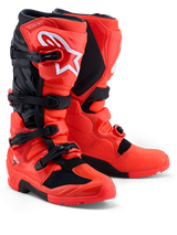 Alpinestars Tech 7 Enduro Boots, red and black off-road motocross boots with TPU protection and a secure buckle system.