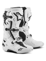 Alpinestars Tech 10 Supervented Boots, Motocross Boots, White, featuring front air inlet ports, ventilated shin plate, and adjustable buckle system, high-performance off-road racing footwear