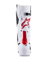 Alpinestars Tech 10 Supervented Boots, Motocross Boots, White and Bright Red, rear view showing ventilated microfiber, red star logo, and reinforced TPU shell for off-road performance
